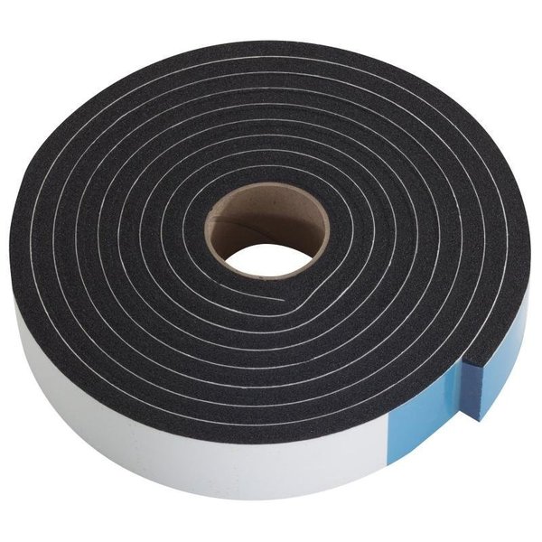 M-D Weatherstrip Tape, 1 in W, 14 in Thick, 10 ft L, Sponge Rubber, Black 43155